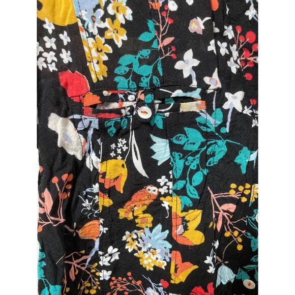MAEVE Anthropologie Floral Woodland Friends Blouse 0 Rayon Animal Flowy Black - Picture 8 of 10